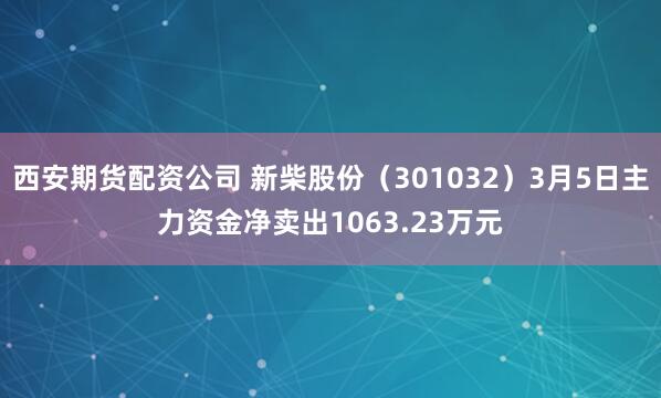 西安期货配资公司 新柴股份（301032）3月5日主力资金净卖出1063.23万元